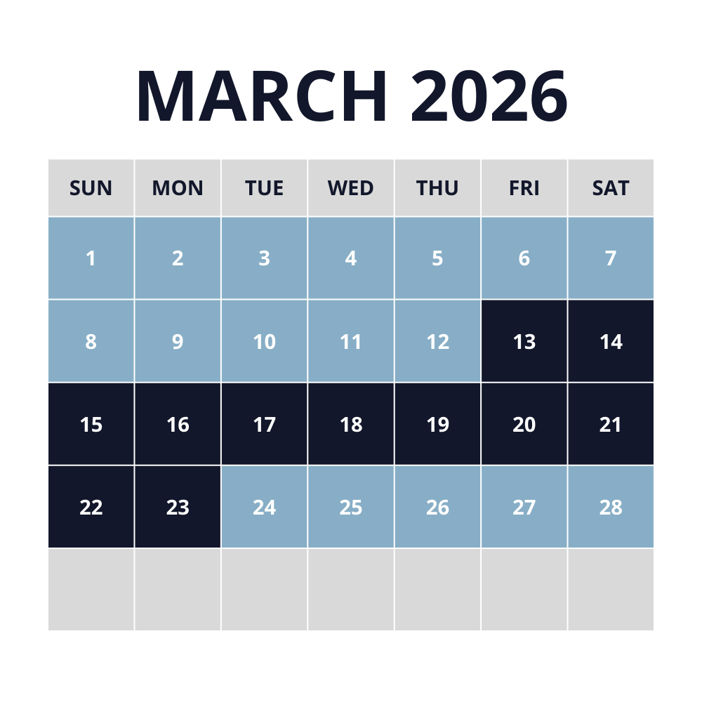 graphic of March 2026 peak pricing schedule (+$5/day march 13-23 for spring break)