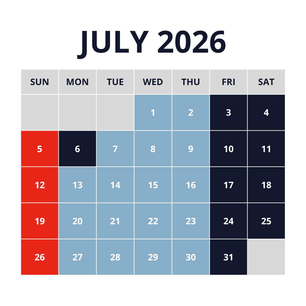 daycare availability calendar for july 2026