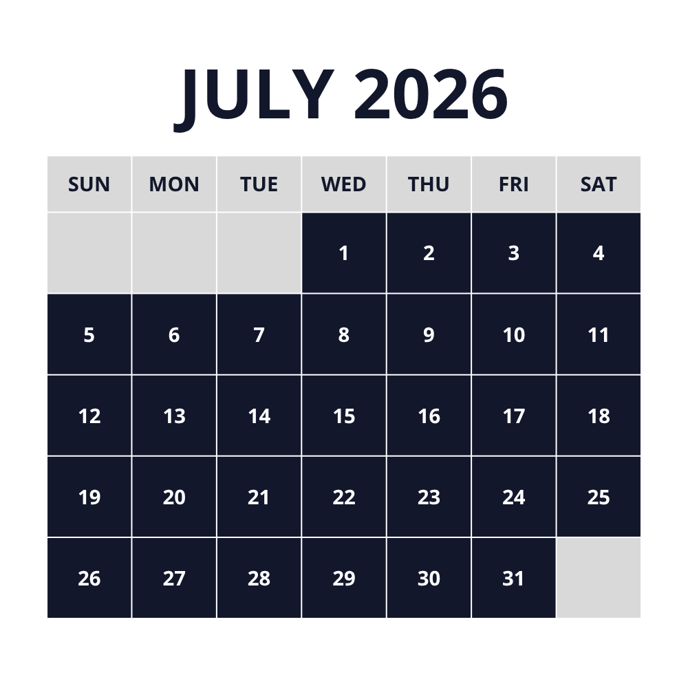 lodging peak pricing calendar for july 2026