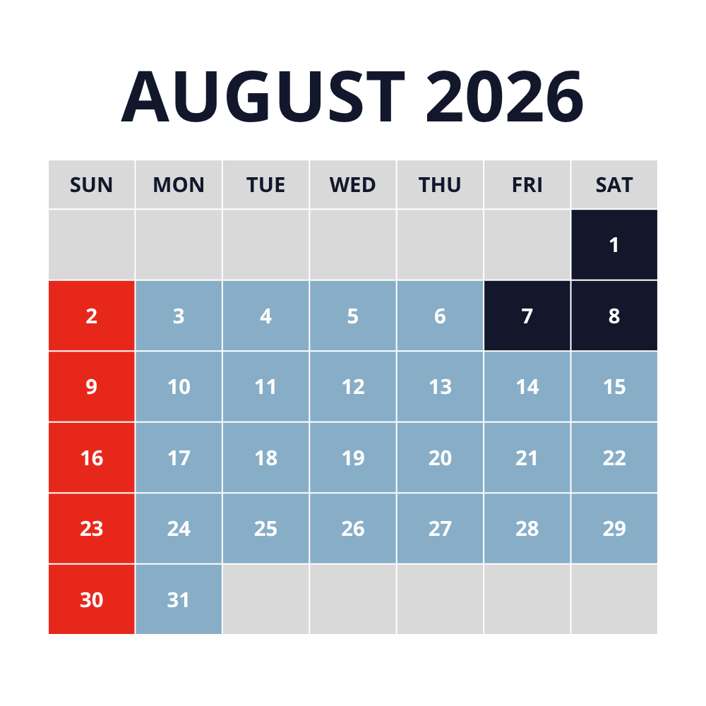 August 2026 Daycare Availability Calendar