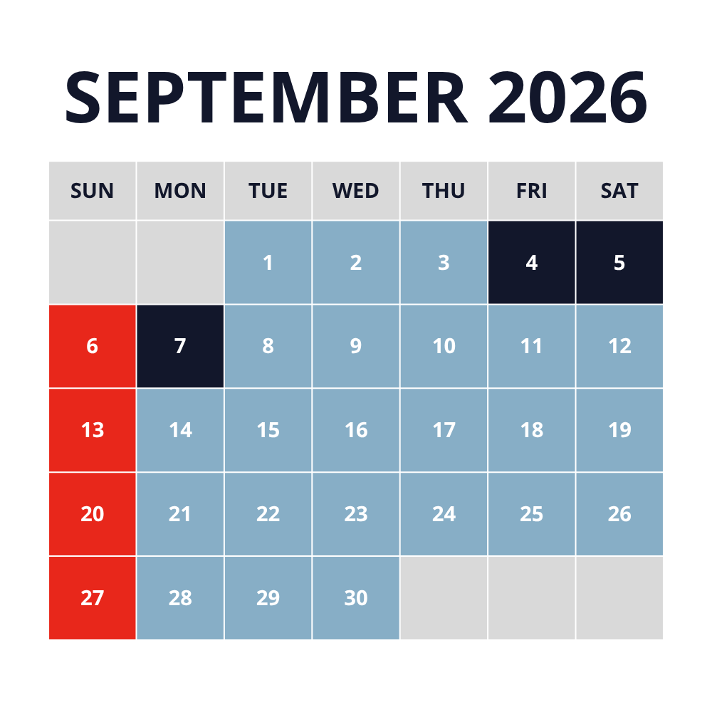 September 2026 Daycare Availability Calendar